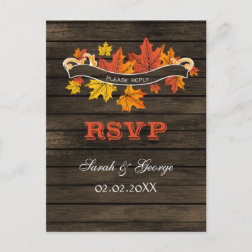 rustic barnwood fall wedding rsvp invitation postcard