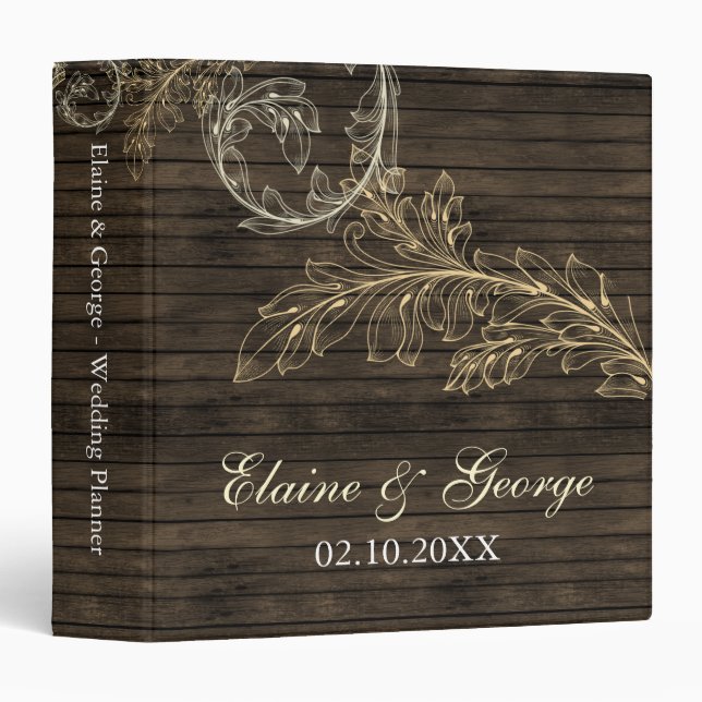 Rustic Barnwood Flourish Wedding Planner 3 Ring Binder (Front/Spine)