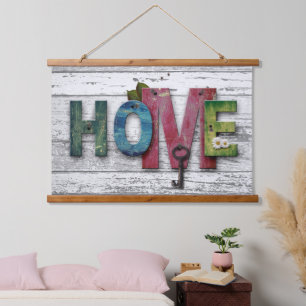 Rustic Barnwood Home Words Hanging Tapestry