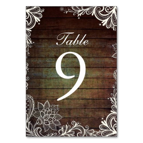 rustic barnwood lace country wedding table number