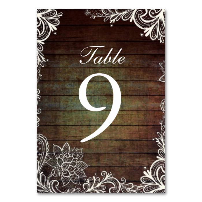 rustic barnwood lace country wedding table number table card