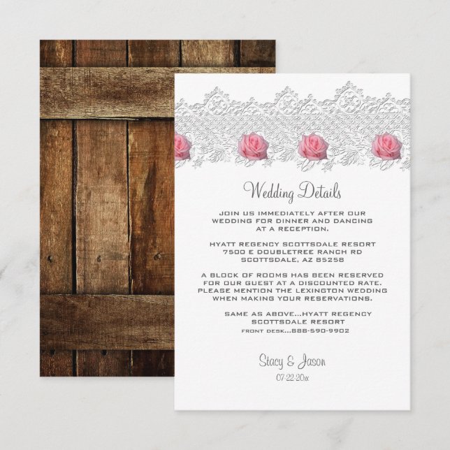 Rustic Barnwood & Lace Wedding  Enclosure Card (Front/Back)