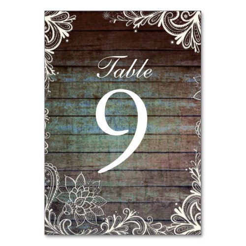 rustic barnwood lace wedding table number