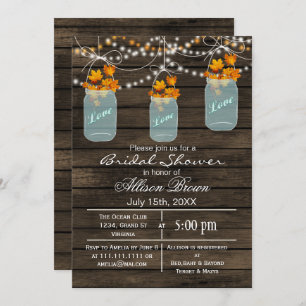 rustic barnwood maple mason jar fall bridal shower invitation