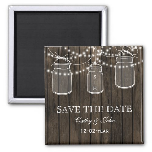 Rustic Barnwood mason jar save the Date Magnet