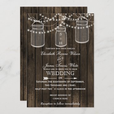 Rustic Barnwood, mason jar wedding invitations