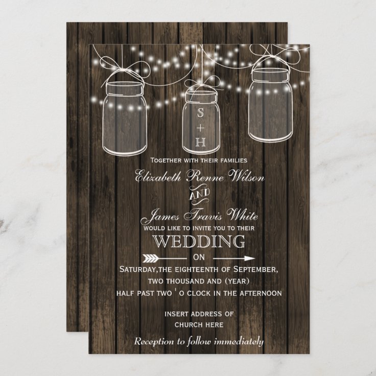 Rustic Barnwood Mason Jar Wedding Invitations Zazzle