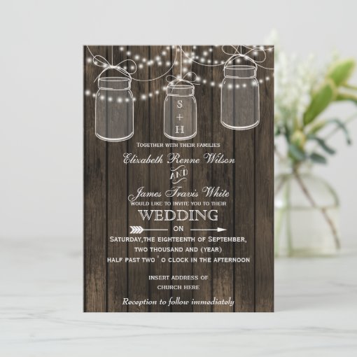 Rustic Barnwood Mason Jar Wedding Invitations Zazzle