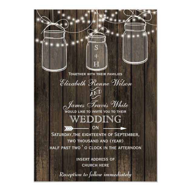 Rustic Barnwood, Mason Jar Wedding Invitations