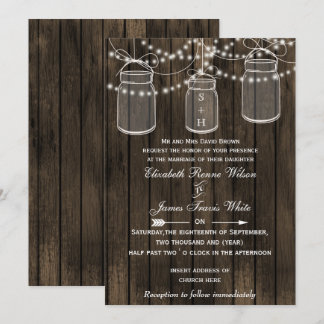 Rustic Barnwood, mason jar wedding invites