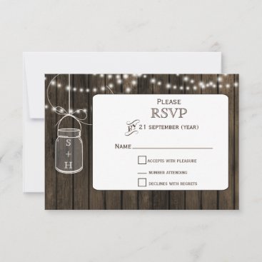 Rustic Barnwood,mason jar wedding RSVP 3.5 x 5