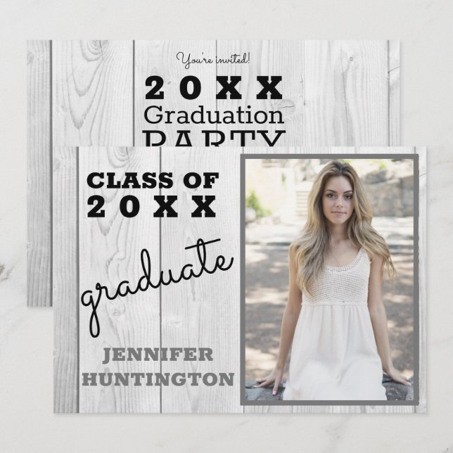 Rustic Barnwood Photo 2025 Graduation Party Invitation (Front/Back)