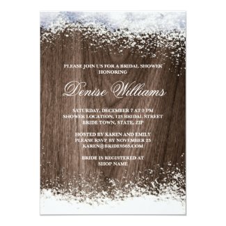 Rustic barnwood snow winter wedding bridal shower invitation