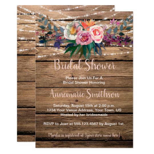 Rustic Barnwood Spring Wildflowers Bridal Shower Invitation