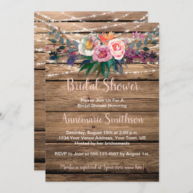 Rustic Barnwood Spring Wildflowers Bridal Shower Invitation (Front/Back)