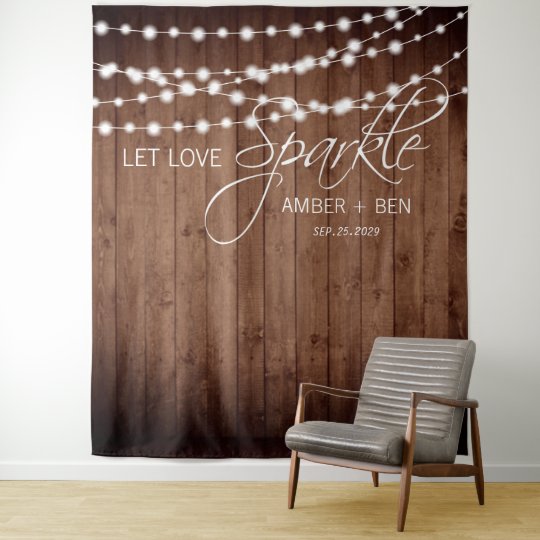 Rustic Barnwood String Lights Custom Wedding Tapestry | Zazzle.com