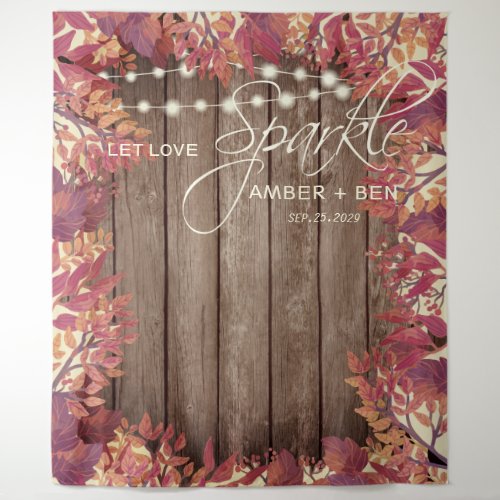 Rustic Barnwood String Lights Floral Fall Wedding Tapestry