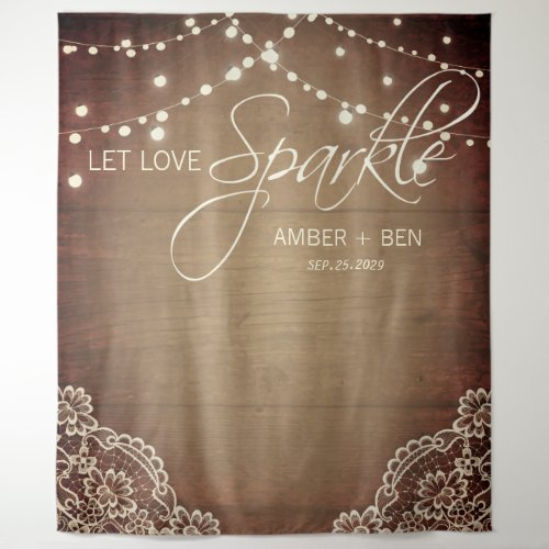 Rustic Barnwood String Lights Lace Custom Wedding Tapestry