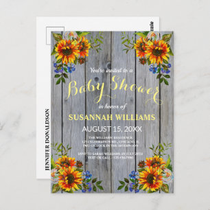 Rustic Barnwood Sunflower Baby Shower Invitation Postcard