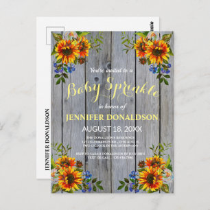 Rustic Barnwood Sunflower Baby Sprinkle Invitation Postcard