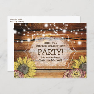 Rustic Barnwood Surprise Sunflower 50th Birthday Invitation Postcard
