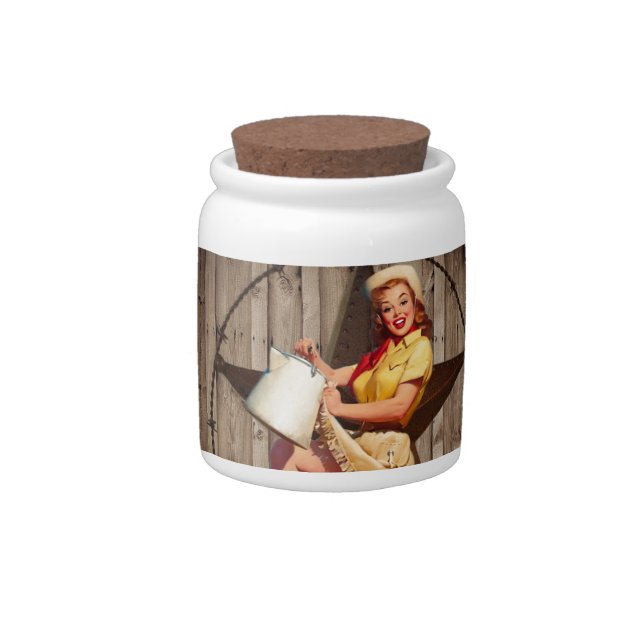 rustic BarnWood texas star western country cowgirl Candy Jar (Right)
