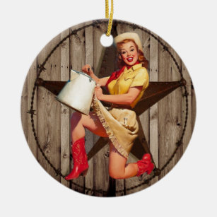 rustic BarnWood texas star western country cowgirl Ceramic Ornament