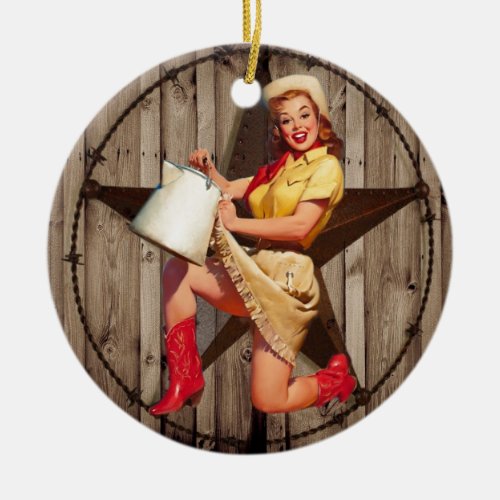 rustic BarnWood texas star western country cowgirl Ceramic Ornament