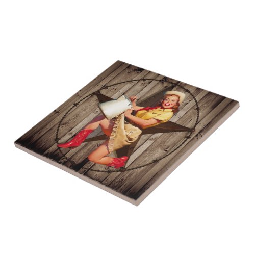 rustic BarnWood texas star western country cowgirl Ceramic Tile