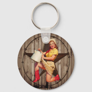 rustic BarnWood texas star western country cowgirl Keychain