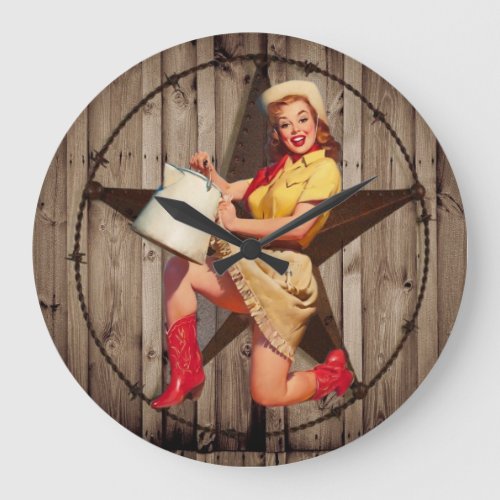 rustic BarnWood texas star western country cowgirl Large Clock