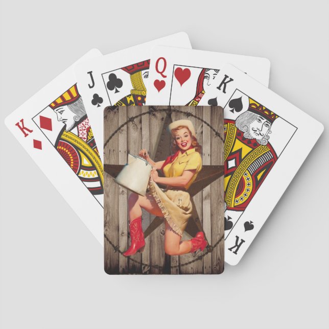 rustic BarnWood texas star western country cowgirl Poker Cards (Back)