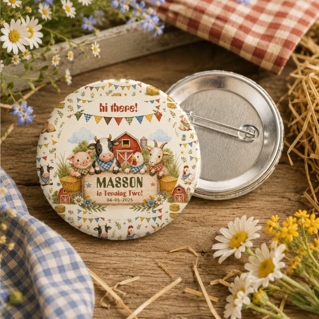 Rustic Barnyard 2nd Birthday kids Party Button (Rustic Barnyard 2nd Birthday kids Party Button
)