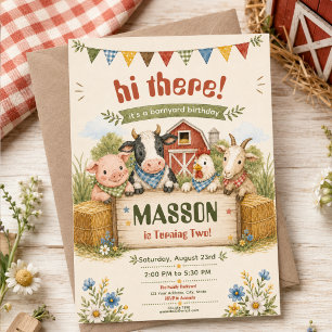 Rustic Barnyard 2nd Birthday kids Party  Invitation