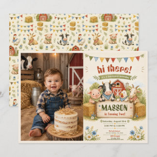 Rustic Barnyard 2nd Birthday kids Party photo Invitation