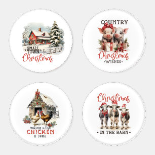 Rustic Barnyard Animal Country Christmas Coaster Set