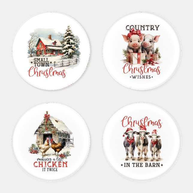 Rustic Barnyard Animal Country Christmas Coaster Set (Set)