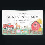 Rustic Barnyard Animals Kids Farm Birthday Welcome Banner<br><div class="desc">Cute Watercolor Rustic Barnyard Animals Kids Farm Birthday Welcome Sign</div>