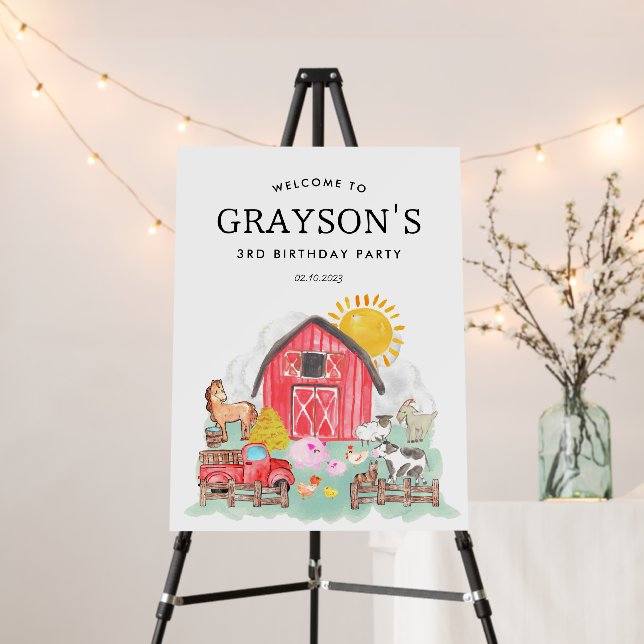 Rustic Barnyard Animals Kids Farm Birthday Welcome Foam Board (In Situ (Stand))