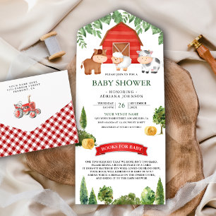Rustic Barnyard Cute Farm Animals Baby Shower All In One Invitation