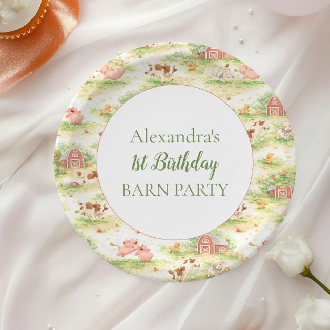 Rustic Barnyard Farm Animals 1st Birthday Paper Plates (Creator Uploaded)