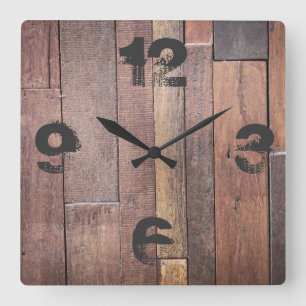 Rustic Barnyard Wood. Square Wall Clock