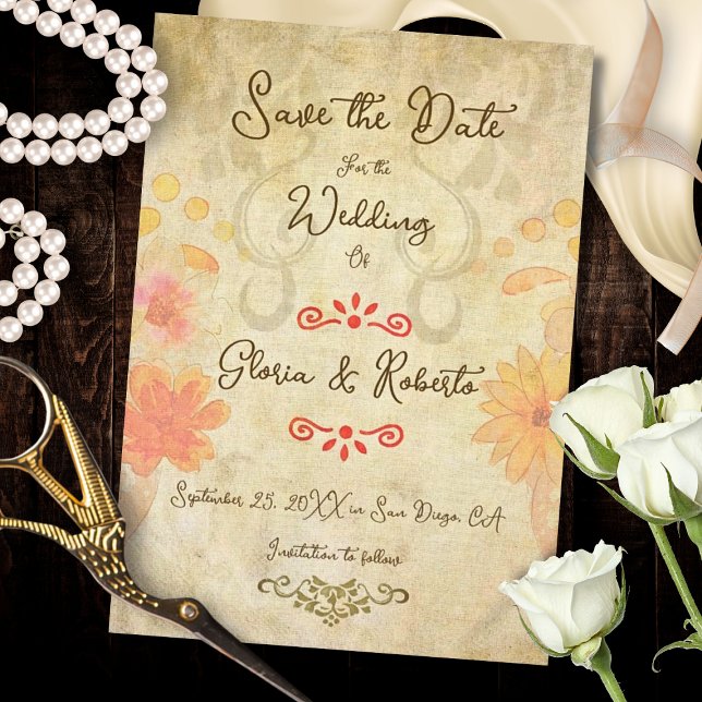 Rustic Baroque Floral Sacred Heart Mexican Wedding Save The Date (Creator Uploaded)
