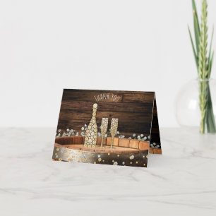Rustic Barrel Wine Glass Folded Thank You Card