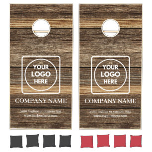 Rustic Barrel Wood Logo White Branding Cornhole Set