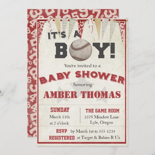 Rustic Baseball Baby Boy Shower Invitation