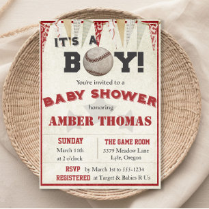 Rustic Baseball Baby Boy Shower Invitation