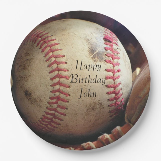 Rustic Baseball Happy Birthday Name Plates (Front)