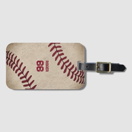 Rustic Baseball Initials Vintage Name Number Retro Luggage Tag