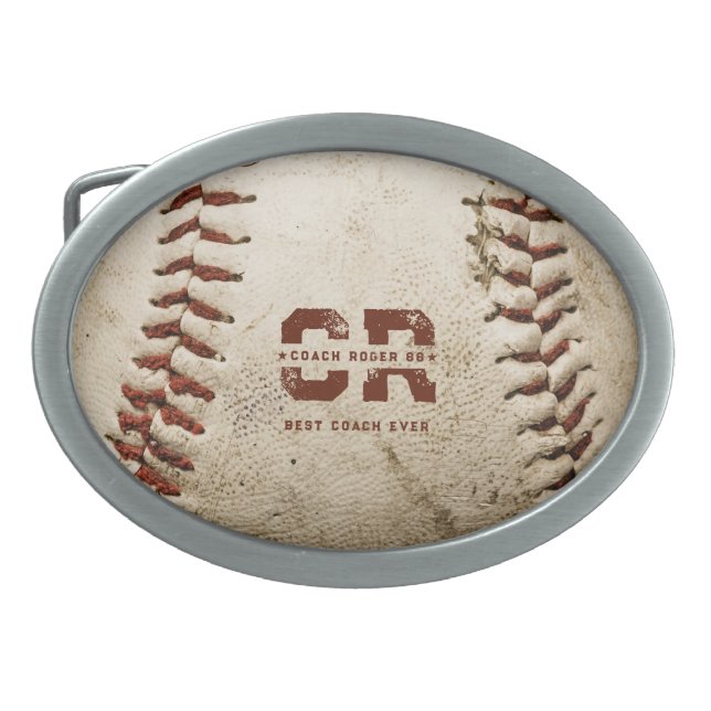 Rustic Baseball Monogram Best Coach Ever  Belt Buckle (Front)